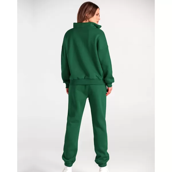 BTFBM Women 2 Piece Tracksuits Fall Winter 14 Zip Sweatshirt Jogger Pants Matching Lounge Sets Thick Sweatsuits PocketsSolid Dark Green