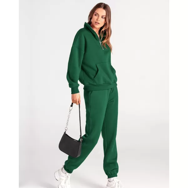 BTFBM Women 2 Piece Tracksuits Fall Winter 14 Zip Sweatshirt Jogger Pants Matching Lounge Sets Thick Sweatsuits PocketsSolid Dark Green