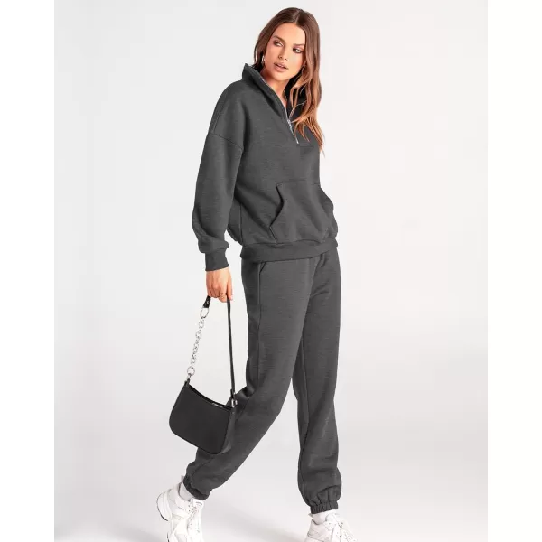 BTFBM Women 2 Piece Tracksuits Fall Winter 14 Zip Sweatshirt Jogger Pants Matching Lounge Sets Thick Sweatsuits PocketsSolid Dark Grey