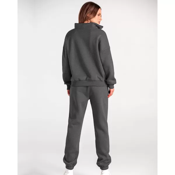 BTFBM Women 2 Piece Tracksuits Fall Winter 14 Zip Sweatshirt Jogger Pants Matching Lounge Sets Thick Sweatsuits PocketsSolid Dark Grey