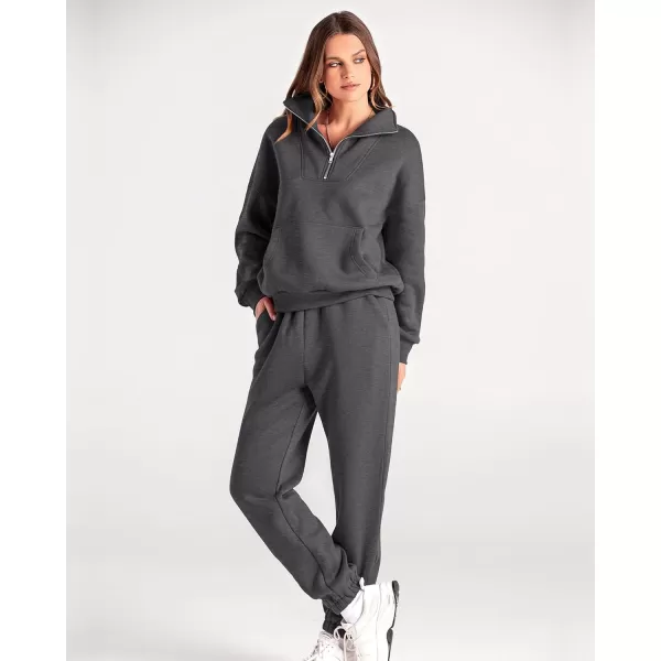 BTFBM Women 2 Piece Tracksuits Fall Winter 14 Zip Sweatshirt Jogger Pants Matching Lounge Sets Thick Sweatsuits PocketsSolid Dark Grey