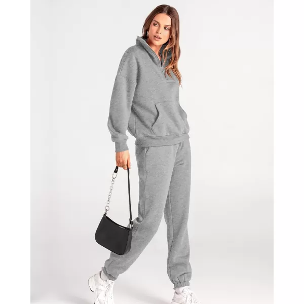 BTFBM Women 2 Piece Tracksuits Fall Winter 14 Zip Sweatshirt Jogger Pants Matching Lounge Sets Thick Sweatsuits PocketsSolid Grey
