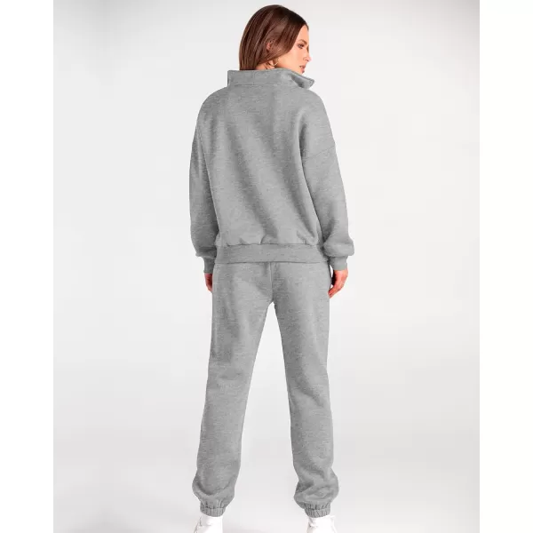 BTFBM Women 2 Piece Tracksuits Fall Winter 14 Zip Sweatshirt Jogger Pants Matching Lounge Sets Thick Sweatsuits PocketsSolid Grey
