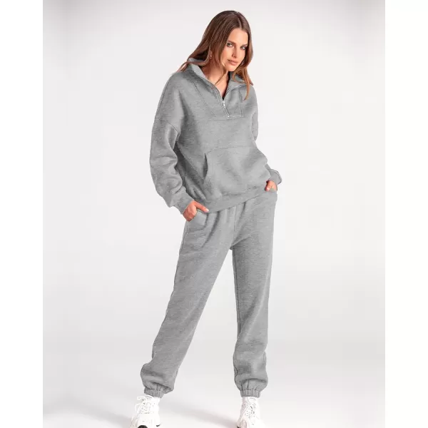 BTFBM Women 2 Piece Tracksuits Fall Winter 14 Zip Sweatshirt Jogger Pants Matching Lounge Sets Thick Sweatsuits PocketsSolid Grey