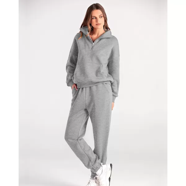 BTFBM Women 2 Piece Tracksuits Fall Winter 14 Zip Sweatshirt Jogger Pants Matching Lounge Sets Thick Sweatsuits PocketsSolid Grey