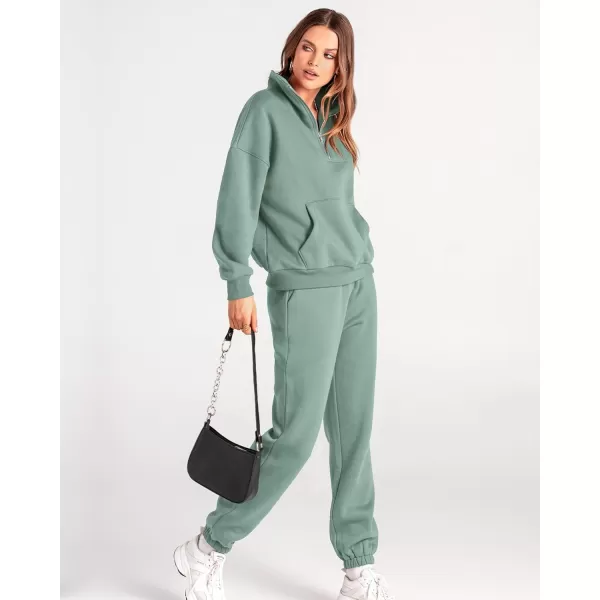 BTFBM Women 2 Piece Tracksuits Fall Winter 14 Zip Sweatshirt Jogger Pants Matching Lounge Sets Thick Sweatsuits PocketsSolid Light Green