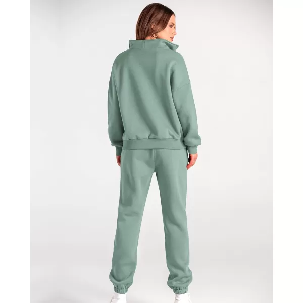 BTFBM Women 2 Piece Tracksuits Fall Winter 14 Zip Sweatshirt Jogger Pants Matching Lounge Sets Thick Sweatsuits PocketsSolid Light Green