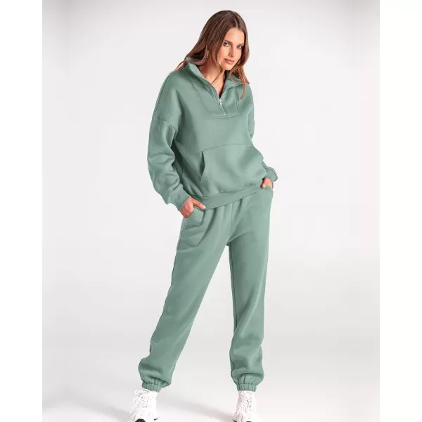 BTFBM Women 2 Piece Tracksuits Fall Winter 14 Zip Sweatshirt Jogger Pants Matching Lounge Sets Thick Sweatsuits PocketsSolid Light Green