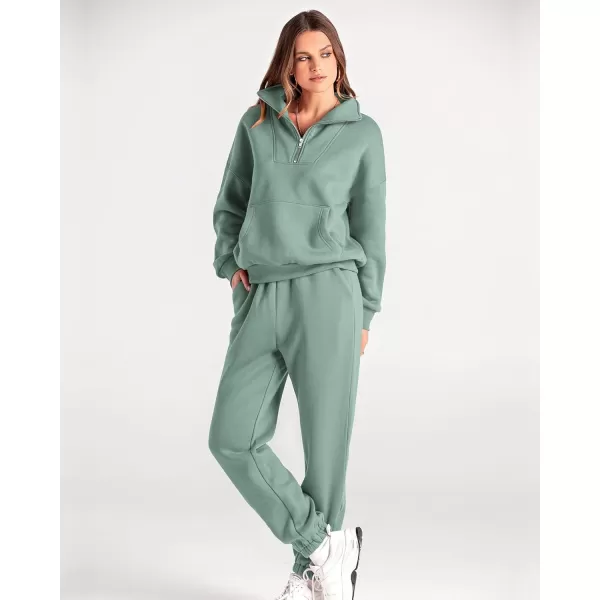 BTFBM Women 2 Piece Tracksuits Fall Winter 14 Zip Sweatshirt Jogger Pants Matching Lounge Sets Thick Sweatsuits PocketsSolid Light Green