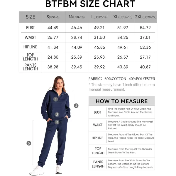 BTFBM Women 2 Piece Tracksuits Fall Winter 14 Zip Sweatshirt Jogger Pants Matching Lounge Sets Thick Sweatsuits PocketsSolid Navy