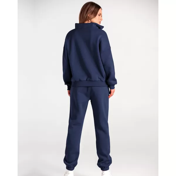 BTFBM Women 2 Piece Tracksuits Fall Winter 14 Zip Sweatshirt Jogger Pants Matching Lounge Sets Thick Sweatsuits PocketsSolid Navy