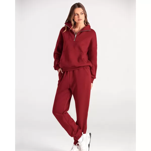 BTFBM Women 2 Piece Tracksuits Fall Winter 14 Zip Sweatshirt Jogger Pants Matching Lounge Sets Thick Sweatsuits PocketsSolid Red