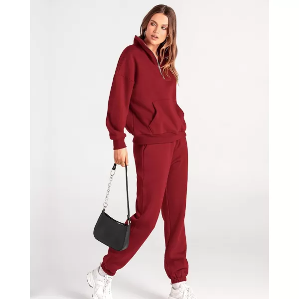 BTFBM Women 2 Piece Tracksuits Fall Winter 14 Zip Sweatshirt Jogger Pants Matching Lounge Sets Thick Sweatsuits PocketsSolid Red