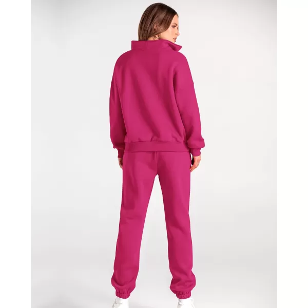 BTFBM Women 2 Piece Tracksuits Fall Winter 14 Zip Sweatshirt Jogger Pants Matching Lounge Sets Thick Sweatsuits PocketsSolid Rose Red
