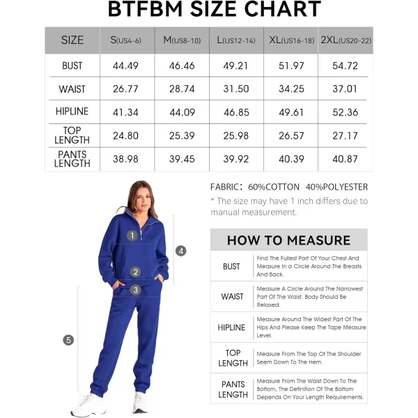 BTFBM Women 2 Piece Tracksuits Fall Winter 14 Zip Sweatshirt Jogger Pants Matching Lounge Sets Thick Sweatsuits PocketsSolid Royal Blue