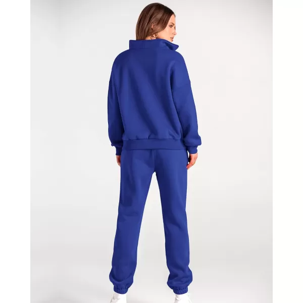 BTFBM Women 2 Piece Tracksuits Fall Winter 14 Zip Sweatshirt Jogger Pants Matching Lounge Sets Thick Sweatsuits PocketsSolid Royal Blue