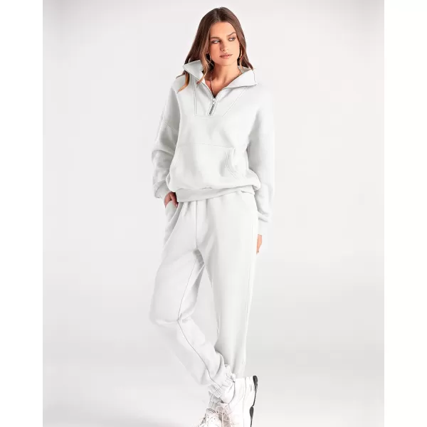 BTFBM Women 2 Piece Tracksuits Fall Winter 14 Zip Sweatshirt Jogger Pants Matching Lounge Sets Thick Sweatsuits PocketsSolid White