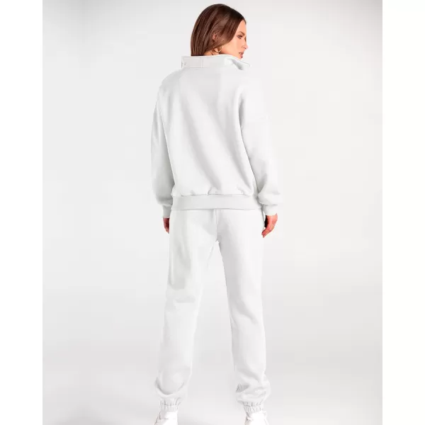 BTFBM Women 2 Piece Tracksuits Fall Winter 14 Zip Sweatshirt Jogger Pants Matching Lounge Sets Thick Sweatsuits PocketsSolid White
