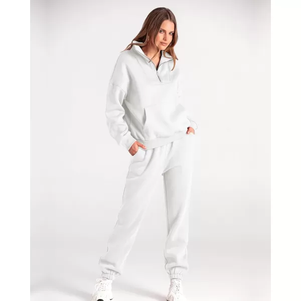 BTFBM Women 2 Piece Tracksuits Fall Winter 14 Zip Sweatshirt Jogger Pants Matching Lounge Sets Thick Sweatsuits PocketsSolid White