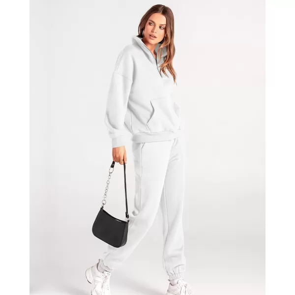 BTFBM Women 2 Piece Tracksuits Fall Winter 14 Zip Sweatshirt Jogger Pants Matching Lounge Sets Thick Sweatsuits PocketsSolid White