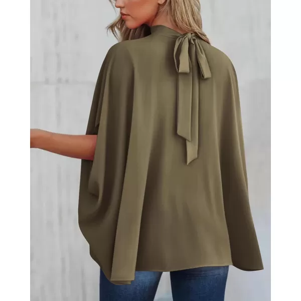 BTFBM Women Mock Neck Batwing Short Sleeve Summer Tops 2024 Spring Loose High Low Hem Casual Oversize Blouses Shirts TopSolid Army Green