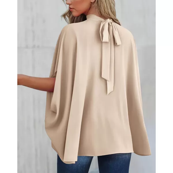 BTFBM Women Mock Neck Batwing Short Sleeve Summer Tops 2024 Spring Loose High Low Hem Casual Oversize Blouses Shirts TopSolid Beige