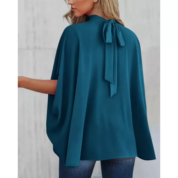 BTFBM Women Mock Neck Batwing Short Sleeve Summer Tops 2024 Spring Loose High Low Hem Casual Oversize Blouses Shirts TopSolid Dark Blue
