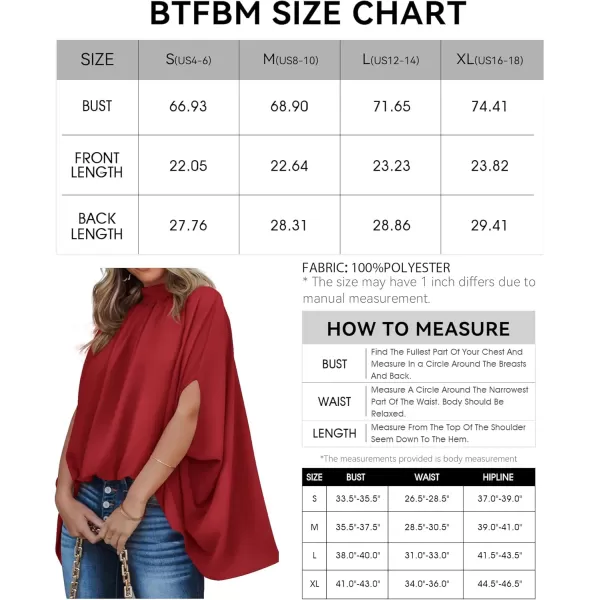 BTFBM Women Mock Neck Batwing Short Sleeve Summer Tops 2024 Spring Loose High Low Hem Casual Oversize Blouses Shirts TopSolid Red