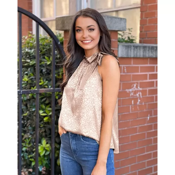 BTFBM Women Sleeveless Tie Mock Neck Summer Tops Loose Casual Side Bow Satin Halter Tank Top Blouse ShirtsHalter Apricot