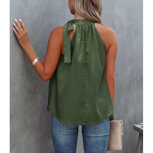 BTFBM Women Sleeveless Tie Mock Neck Summer Tops Loose Casual Side Bow Satin Halter Tank Top Blouse ShirtsHalter Army Green
