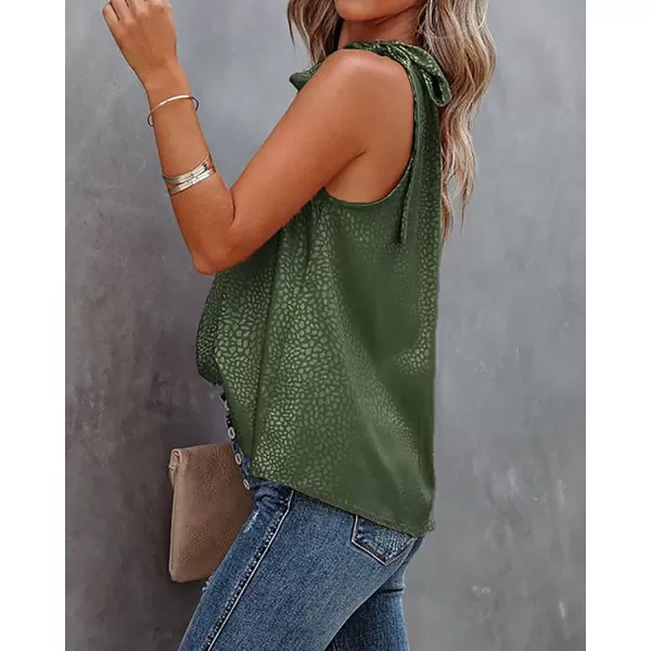 BTFBM Women Sleeveless Tie Mock Neck Summer Tops Loose Casual Side Bow Satin Halter Tank Top Blouse ShirtsHalter Army Green