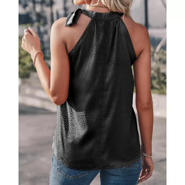 BTFBM Women Sleeveless Tie Mock Neck Summer Tops Loose Casual Side Bow Satin Halter Tank Top Blouse ShirtsHalter Black