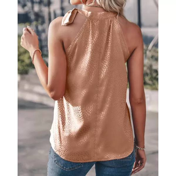 BTFBM Women Sleeveless Tie Mock Neck Summer Tops Loose Casual Side Bow Satin Halter Tank Top Blouse ShirtsHalter Champagne