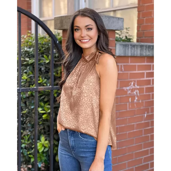 BTFBM Women Sleeveless Tie Mock Neck Summer Tops Loose Casual Side Bow Satin Halter Tank Top Blouse ShirtsHalter Champagne