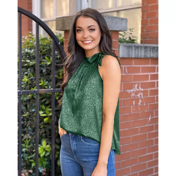 BTFBM Women Sleeveless Tie Mock Neck Summer Tops Loose Casual Side Bow Satin Halter Tank Top Blouse ShirtsHalter Dark Green