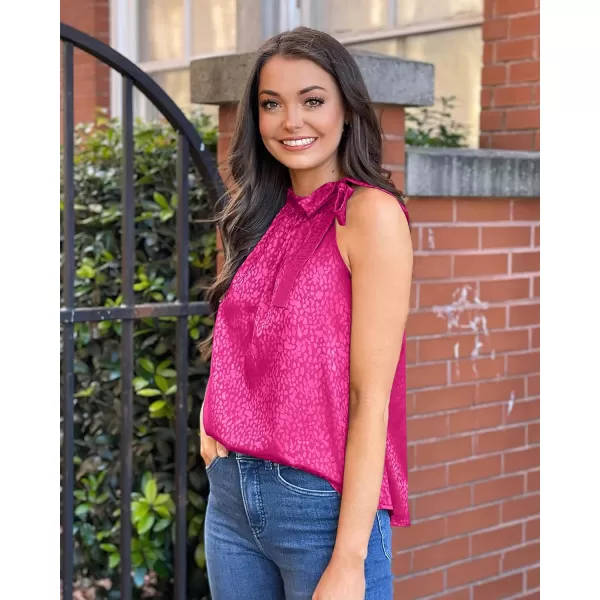 BTFBM Women Sleeveless Tie Mock Neck Summer Tops Loose Casual Side Bow Satin Halter Tank Top Blouse ShirtsHalter Rose Red