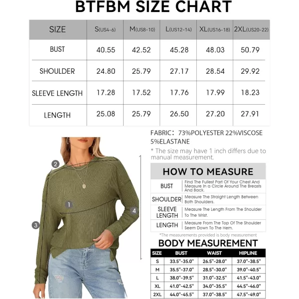 BTFBM Womens Casual Pullover Tops Dressy Fall Clothes Crew Neck Long Sleeve Side Slit Loose Drop Shoulder Knit BlouseArmy Green