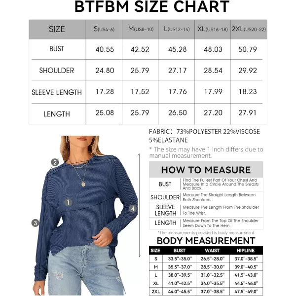 BTFBM Womens Casual Pullover Tops Dressy Fall Clothes Crew Neck Long Sleeve Side Slit Loose Drop Shoulder Knit BlouseDark Blue