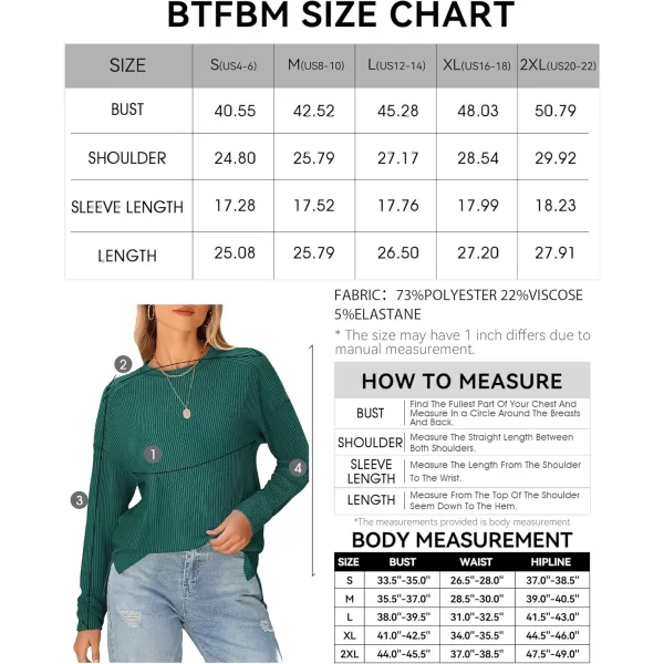 BTFBM Womens Casual Pullover Tops Dressy Fall Clothes Crew Neck Long Sleeve Side Slit Loose Drop Shoulder Knit BlouseDark Green