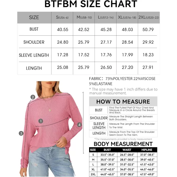 BTFBM Womens Casual Pullover Tops Dressy Fall Clothes Crew Neck Long Sleeve Side Slit Loose Drop Shoulder Knit BlousePink