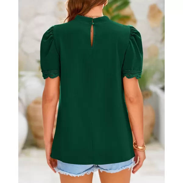 BTFBM Womens Dressy Casual Blouses Business Work Tops Lace Trim Short Sleeve Office Shirts 2024 Summer Spring OutfitsSolid Dark Green