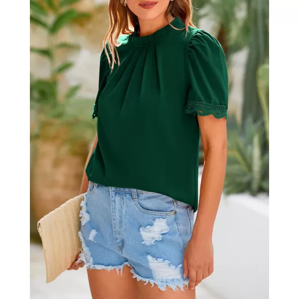 BTFBM Womens Dressy Casual Blouses Business Work Tops Lace Trim Short Sleeve Office Shirts 2024 Summer Spring OutfitsSolid Dark Green