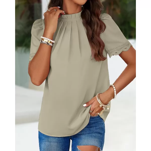BTFBM Womens Dressy Casual Blouses Business Work Tops Lace Trim Short Sleeve Office Shirts 2024 Summer Spring OutfitsSolid Light Green