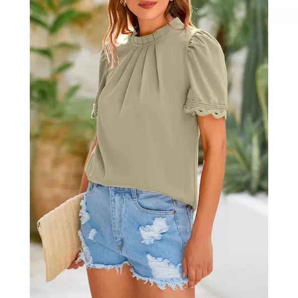 BTFBM Womens Dressy Casual Blouses Business Work Tops Lace Trim Short Sleeve Office Shirts 2024 Summer Spring OutfitsSolid Light Green