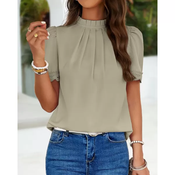 BTFBM Womens Dressy Casual Blouses Business Work Tops Lace Trim Short Sleeve Office Shirts 2024 Summer Spring OutfitsSolid Light Green