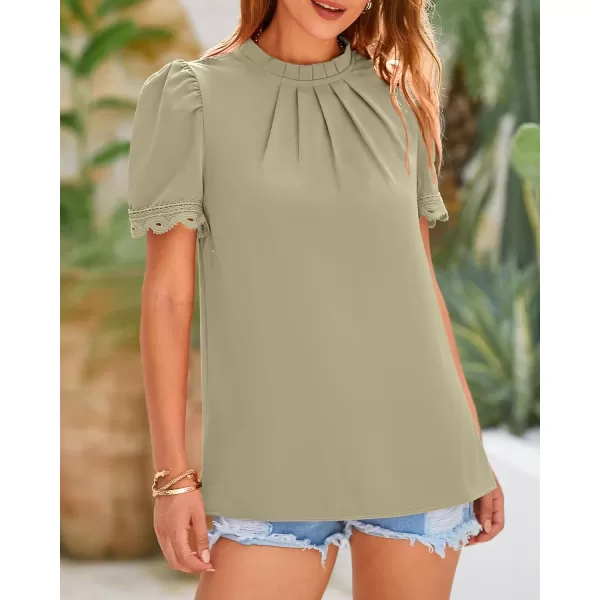BTFBM Womens Dressy Casual Blouses Business Work Tops Lace Trim Short Sleeve Office Shirts 2024 Summer Spring OutfitsSolid Light Green