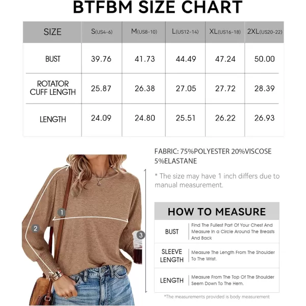 BTFBM Womens Long Sleeve Tops Fall Outfits 2024 Dressy Casual Crew Neck Tee Shirts Smocked Loose Top Tunic BlouseSolid Khaki