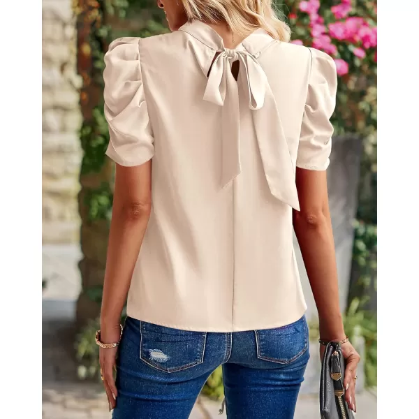 BTFBM Womens Summer Boho Shirt Top Ruffle Short Sleeve Frill Trim Mock Neck Floral Solid 2024 Casual Blouses Shirts TopsSolid Beige