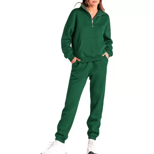 BTFBM Women 2 Piece Tracksuits Fall Winter 14 Zip Sweatshirt Jogger Pants Matching Lounge Sets Thick Sweatsuits PocketsSolid Dark Green