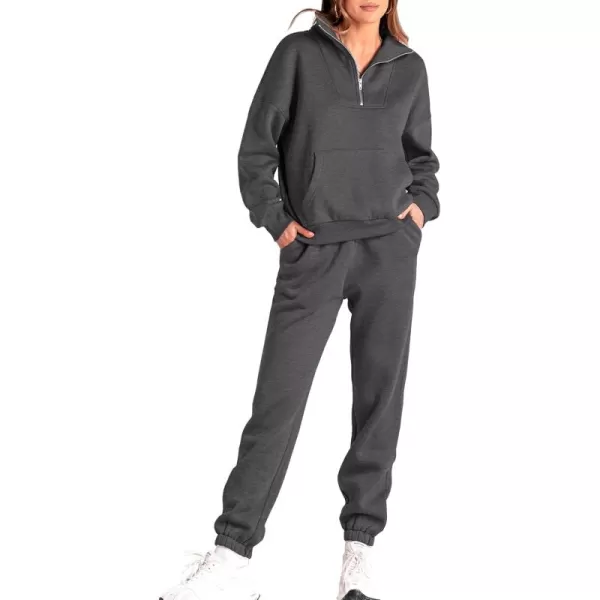 BTFBM Women 2 Piece Tracksuits Fall Winter 14 Zip Sweatshirt Jogger Pants Matching Lounge Sets Thick Sweatsuits PocketsSolid Dark Grey